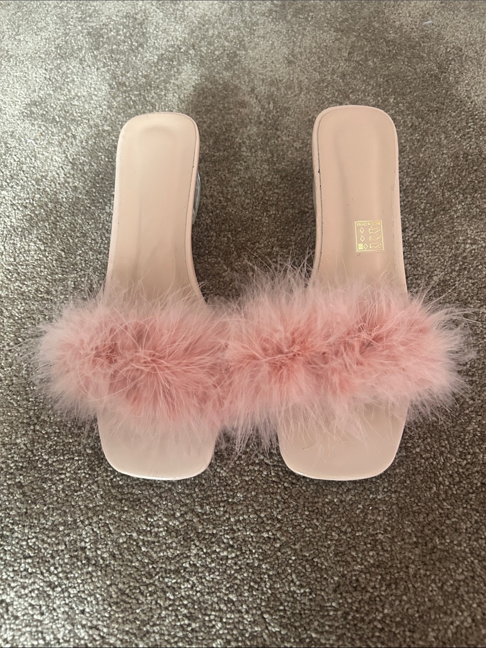 Plush Marabou Feathered Slide Sandals - Pink